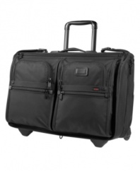 The best of both worlds for the dapper traveler: classic garment bag packing with wheeled carry-on convenience. Multiple pockets cater to all your formal dressing needs, while a handy hanger hook keeps suits and dresses crisp. Tumi quality assurance warranty.