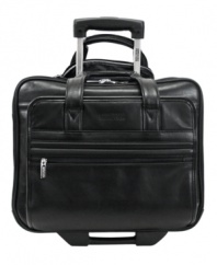 Attuned to the needs of today's businessperson, this wheeled briefcase from Kenneth Cole Reaction defines the way you work. A real luxury in full-grain Nappa leather, this two-compartment bag is a savvy traveler that takes business seriously, but doesn't forget to stop to have some fun. Limited lifetime warranty.