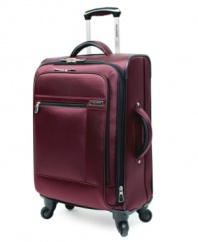 A little goes a long way with lightweight luggage that eases your load without sacrificing durability. The long life of this incredibly strong suitcase keeps you traveling, offering 360-degree wheels, an expandable main compartment and convenient interior features that keep your clothes wrinkle free. Limited lifetime warranty. Qualifies for Rebate