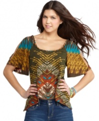 For style that can't be beat, layer a stand-out tribal print top, like this one from Fire, with a pair of perfectly fitted jeans.