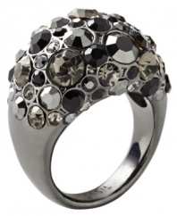 A striking silhouette. Fossil's distinctively dome-shaped cocktail ring is adorned with an array of glittering faceted crystals. Made in ruthenium tone mixed metal, it's a glamorous addition to your going-out style. Size 7.