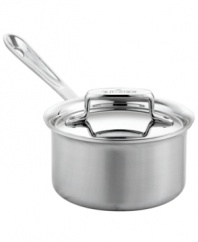 The great classic-this professional saucepan is the versatile answer to your busy space. High, straight sides and a smaller surface area create the perfect vessel for retaining heat and limiting evaporation, so you can make sauces, heat liquids and reheat like a master chef. Five alternating layers of aluminum and stainless steel promote even heating and eliminate hot spots. Lifetime warranty.