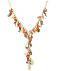 Brighten your neckline with INC International Concepts' lively style. Textured plastic beads in summery coral hues stand out against glass rondelles and oxidized brass tone mixed metal accents. Set in mixed metal. Approximate length: 21 inches. Approximate drop: 5 inches.