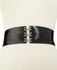 Flatter your curves with this wide stretch belt from Steve Madden. Creates instant appeal with a silver tone hook and eye closure at the front.