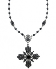 Antique allure. Showcasing the brand's signature vintage influence, 2028's necklace features ornate black beading and a cross pendant. Made in mixed metal. Approximate drop: 16 inches + 3-inch extender. Approximate drop: 3-3/4 inches.