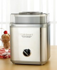 When they're screaming for ice cream, give them what they want with this sleek and compact ice cream maker. They won't have to wait long - 25 minutes is all it takes for the heavy-duty motor to mix up creamy frozen desserts or drinks. The double-insulated freezer bowl holds up to 2 quarts and a large ingredient spout provide plenty of room to add your favorite mix-ins. Housed in shining brushed stainless steel, this appliance looks great on any countertop.