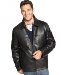 Smooth out your weekend routine with the sleek, buttery soft leather of this luxe zip-front jacket from Tommy Hilfiger.
