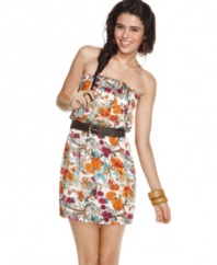 Add floral punch to your dress closet with this strapless number from American Rag! With a super sweet print and waist-cinching belt, this dress makes it easy to score cute style!