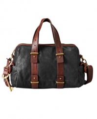 With the size of a small duffle and the pure fashion of a purse, this leather satchel from Fossil features two-tone leather in a range of vibrant colors. Handy side pockets and a just-the-right-size interior make it must for everyday wear.
