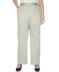 Get sleek and sophisticated style with Charter Club's straight leg plus size pants, featuring a built-in slimming panel.