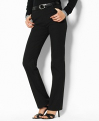 A sophisticated pant in substantial cotton twill is contoured for a sleek silhouette.
