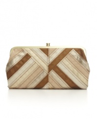 With a glazed, striped design and multiple interior compartments, this trendy frame wallet is smart inside and out.
