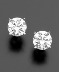 Round-cut, certified, colorless diamond earrings (3/4 ct. t.w.) are a timeless accessory, perfect for every day or a special occasion. Prong-set in 18k white gold.