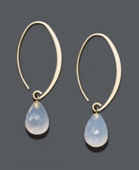 Liven up any look with a bright pop of color. A sweep of 14k gold highlights a faceted chalcedony drop (7-1/5 mm). Approximate drop: 1-1/2 inches.