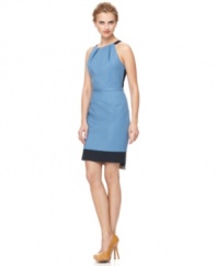 Colorblocking and an exposed zipper modernizes this petite T Tahari dress for a contemporary twist on a classic look!