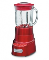 The stunning retro red speaks for itself, creating a bright and lively atmosphere in a kitchen full of style. A high-powered motor couples with a sturdy die-cast metal housing and 48-ounce glass carafe to bring your kitchen right into the mix of things. 3-year warranty. Model SPB-600MR.