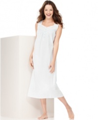 A classic cotton gown is the perfect option for around-the-house lounging. This woven design by Charter Club features subtle dot embroidery and pretty ribbon and lace detailing.