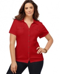 Get a chic casual look with Karen Scott's short sleeve plus size shirt-- snag one in every color!