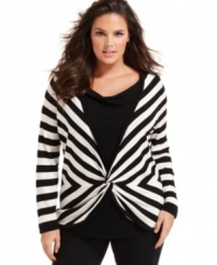 Add a twist to your casual style with INC's layered look plus size top, including a striped shell and draped inset.
