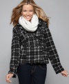 Go preppy in plaid with this wool-blend Jou Jou pea coat! The included infinity scarf completes the cute, cold-weather look!