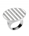 Add a unique mix of sparkle and shine to your wardrobe with this chic Emporio Armani ring. Crafted in stainless steel with a shiny lacquer finish, ring features strips of sparkling crystal stripes. Size 7 and 8.