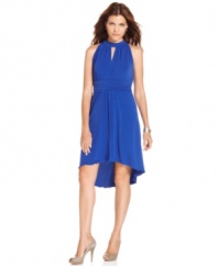 Look smokin' hot in this petite halter dress from Spense! A fitted bodice and high-low hemline turns up the heat!
