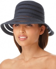 Sheer stripes lend a modern twist to this vintage-inspired cloche hat. By Nine West.