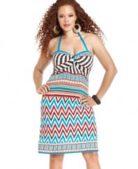 A fun mix of prints lights up Baby Phat's halter plus size dress-- flaunt it from day to date night!