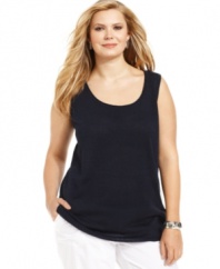 J Jones New York's sleeveless plus size sweater is a must-have layering piece for your spring/summer wardrobe.