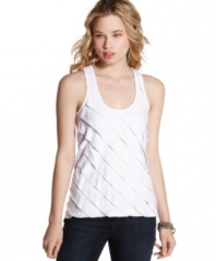 Casual and totally cute, this tank from BCX adds texture to your jeans via strips of asymmetrical panels!