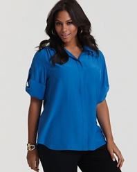 With its bold hue and drapey silhouette, this Lafayette 148 New York Plus blouse is sure to be an every-season staple.