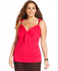 Add a twist to your casual wardrobe with Jones New York Signature's sleeveless plus size top, accented by beaded straps.