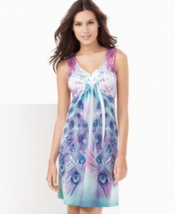 Pretty bright patterns make the One World sleeveless v-neck chemise a charming nightwear winner. Satin-like straps make this style so smooth and comfy.