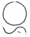 Let your style stand out. This sophisticated matching jewelry set features a necklace, earrings and bracelet with black cultured freshwater pearls (6-7 mm) and sparkling diamond accents. Set in sterling silver. Approximate length (necklace): 18 inches. Approximate length (bracelet): 7-1/2 inches. Approximate diameter (earrings): 1/4 inch.