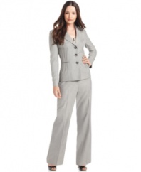 Evan Picone puts a fresh twist on a petite pantsuit: delicate pintucked details create a feminine, nipped-in waist.