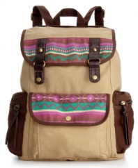 Tribal accents and fun pops of color give this American Rag backpack a look that'll stand out in a crowd. The perfect everyday style to tote your necessities.