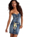 All hail Baby Phat for designing a denim dress supreme! Featuring a scarf tie belt and awesome bustier construction, this fitted number will take you through your day in style!