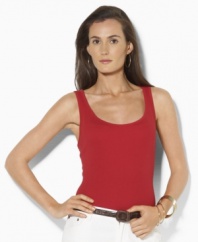 An ideal layering piece, the classic petite scoop-neck tank is stylishly rendered in soft ribbed cotton for superior comfort, from Lauren by Ralph Lauren.