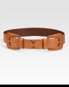 Solid, supple bovine leather is fastened with two covered buckles.About 1.75 wideMade in Italy