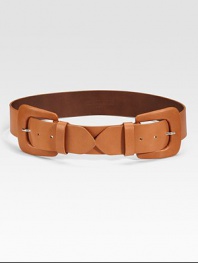 Solid, supple bovine leather is fastened with two covered buckles.About 1.75 wideMade in Italy