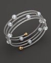 Charriol stainless steel Classique wrap bangle with cultured freshwater pearls.