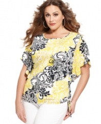 Revitalize your wardrobe for spring with Style&co.'s butterfly sleeve plus size top, finished by a drawstring hem.