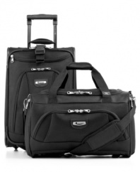 Check baggage off your list! Ready to travel when you are, this dynamic 2-piece lightweight set features two versatile carry-on pieces, a duffel and a rolling suiter, for a simplified approach to every trip you take. Perfect for quick overnight trips, weekend getaways or simply arriving anywhere in style, this set makes it easy to jet away now.