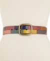 A chic colorblock design adds eye-catching retro inspiration to this studded Fossil belt.