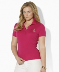 Lauren by Ralph Lauren's short-sleeved plus size polo is rendered in soft cotton and finished with sleek metallic details for a modern look.