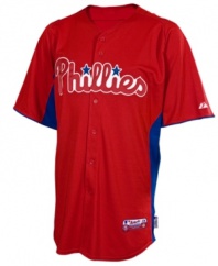 Get some experience feeling like a part of the team with this Philadelphia Phillies MLB batting practice jersey from Majestic.