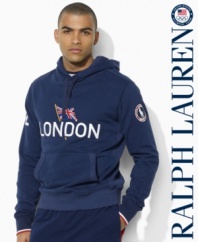 Designed for handsome comfort and style in a trim, modern fit, an ultra-soft fleece pullover hoodie is adorned with bold heritage embroidery, celebrating the 2012 Olympic Games.