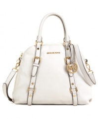 A versatile design ready to take you from the work place to the weekend. This classic bowling satchel by MICHAEL Michael Kors features elegant signature detailing and polished roller buckle detail.