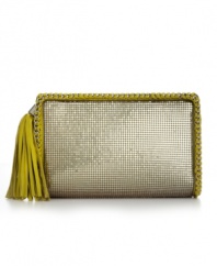 Bring edgy appeal to day or night looks with this compact clutch. Unique whipstitch trim and an all-over mesh will put this look in the style spotlight.