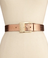 Metallic shine showcases the logo detail on this MICHAEL Michael Kors belt. An oversized buckle finished off the bold look.